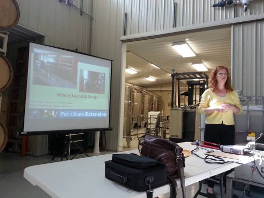 Dr. Kathy Kelley presents her research on tasting room design at a regional meeting in Erie County. Photo from: Denise Gardner